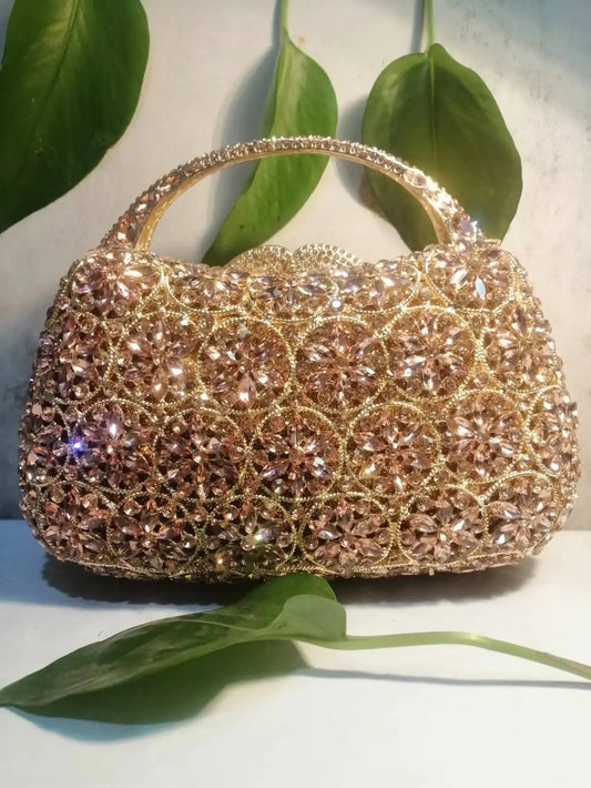 XIYUAN Women Rhinestones Top Handle Handbags Stones Evening bag Minaudiere Wedding Clutch Bridal Tote Ladies Metal Chain Handbag