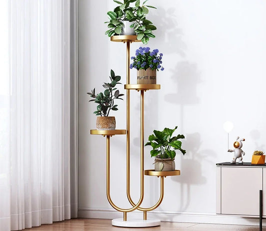 Flower Stand Living Room Decorations Light Luxury Wrought Iron Double U Shape Green Roses Flower Pot Shelf Pots for Plants