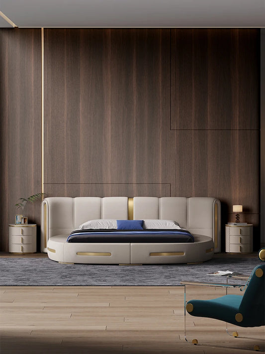 Italian light luxury leather bed master bedroom high-end minimalist 2-meter round bed