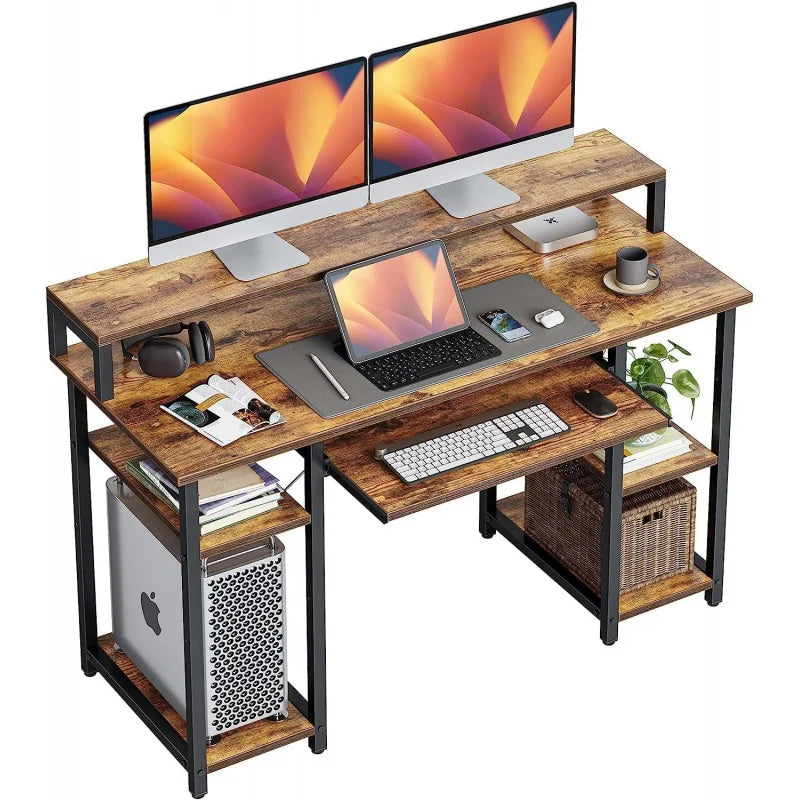 Computer Keyboard Tray, 47 Inch Office With Monitor Stand And Storage Shelves, Music Studio Desk Worksta