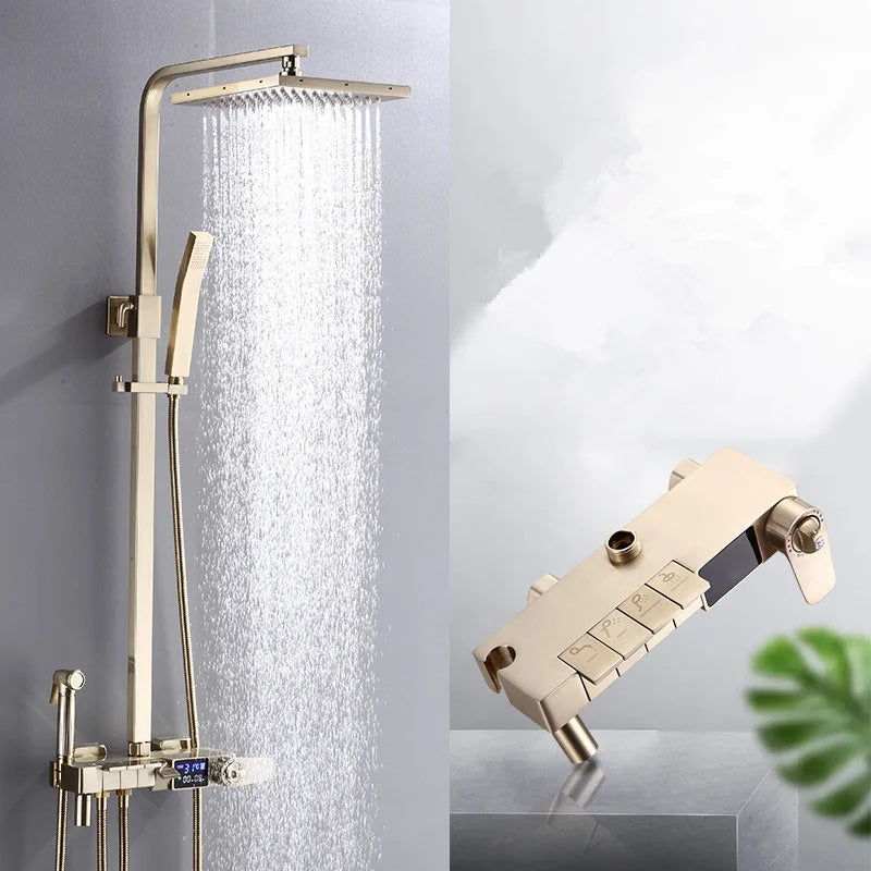 Bathroom Shower Sets Faucet Mixer Tap Brass Luxury Rainfall Shower Tap Brushed Gold Bath & Shower Faucet Set Shower Faucet