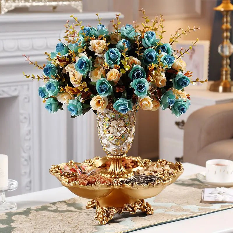 Luxury Storage Tray Resin Vase Stereoscopic Dried Fowers Arrangement Wobble Plate Living Room Entrance Ornaments Home Decoration