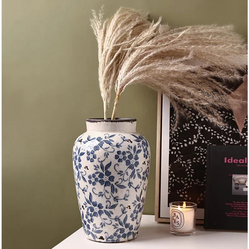 Light Luxury High-end Flower Vase Blue White Ceramic Home Decor Do Old Plant Vase Living Room Senior Sense Hydroponics Vase