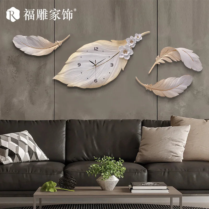 Creative 3d Feather Clock Warm Decoration Wall Watch Living Room Fashionable Modern Minimalist Clock