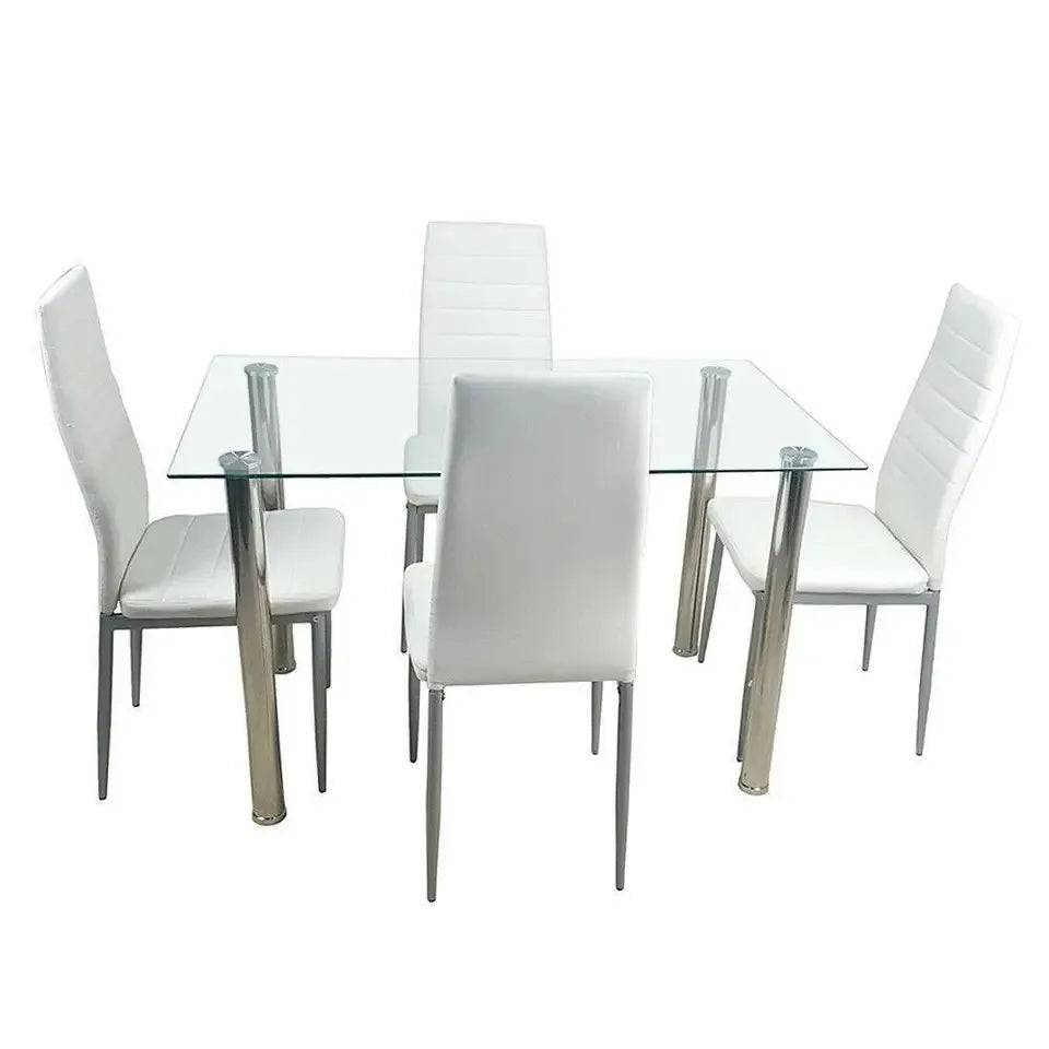 5Pcs Dining Set Kitchen Room Table Set Dining Table and 4 Leather Chairs