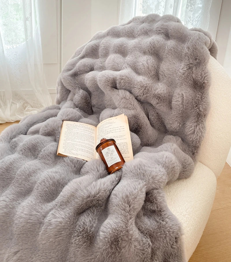 Faux Fur soft Throw Blanket warm winter Plush Bedspread on the bed plaid sofa cover Gradient blankets for living room bedroom