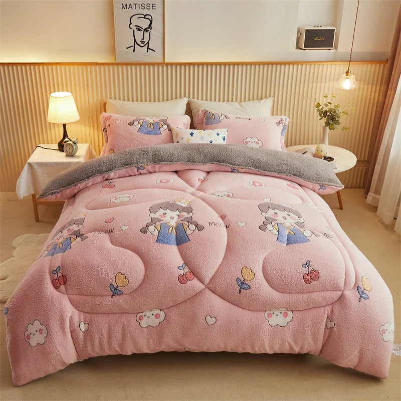 Thickened Winter Blanket Quilt Lamb Wool Double Layer Thick Warm Blanket 150/180/200 Comforter Throw Blankets for Beds