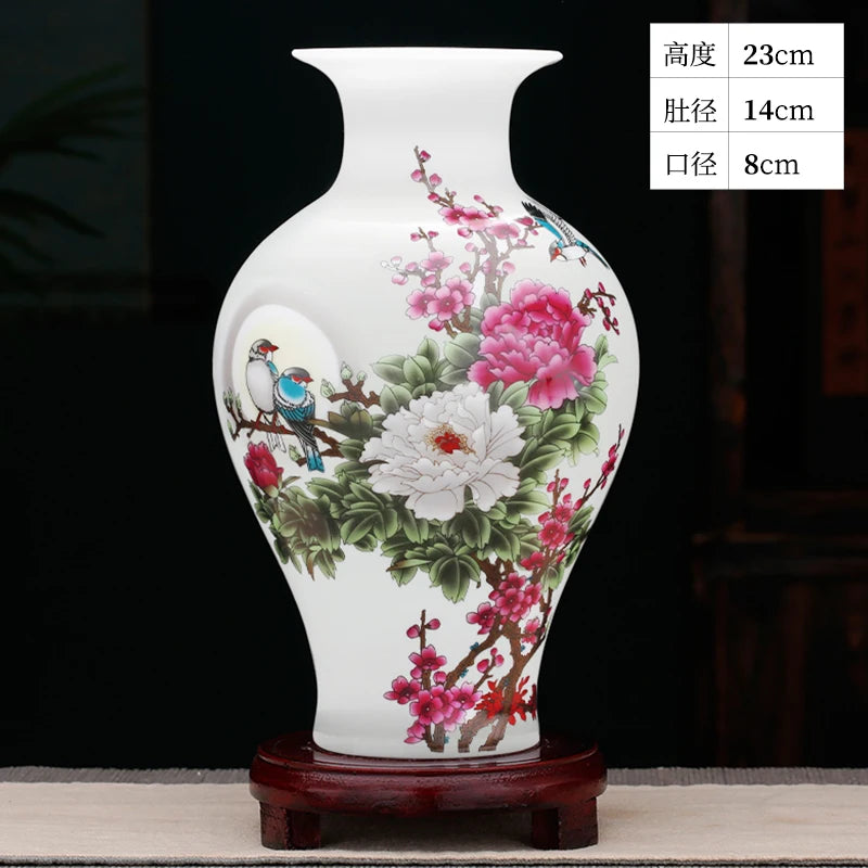 Jingdezhen Ceramics Small Vase Decoration Flower Arrangement New Chinese Home Living Room Wine Cabinet Decoration Craft