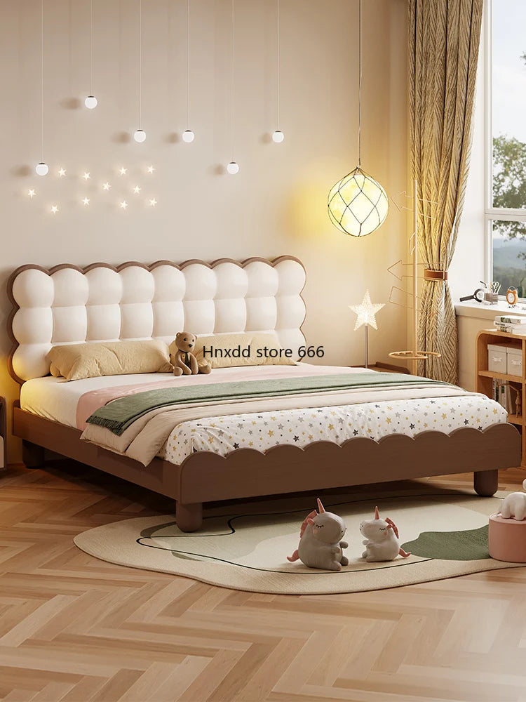 Cream wind kids bed girl puff solid wood Internet celebrity princess bed