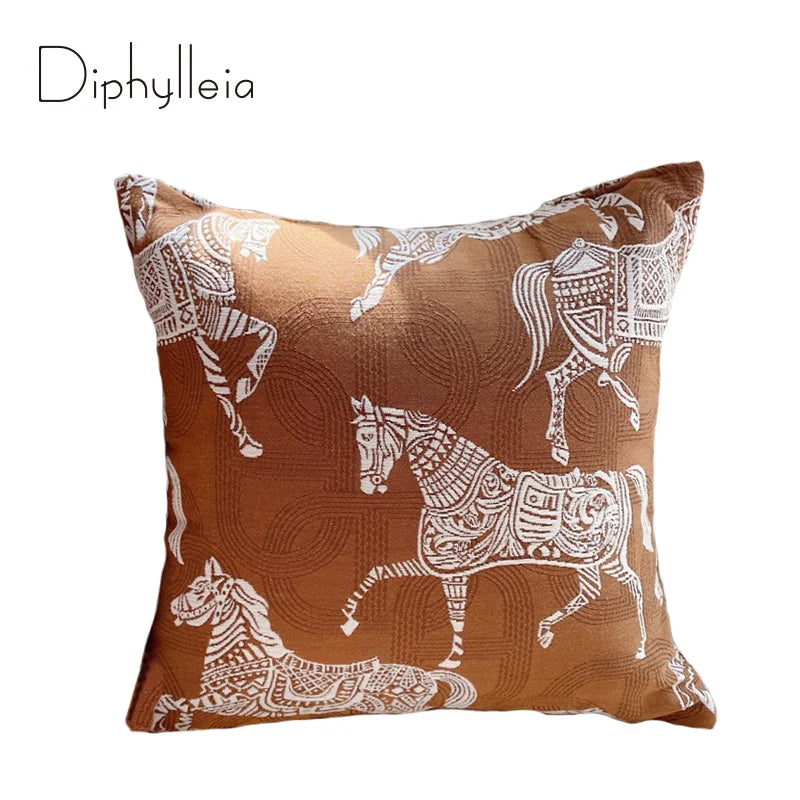 Diphylleia H Style Tawny Horse Jacquard Cushion Covers Modern Medieval Square Pillow Case 45x45cm Luxury Atmosphere Home Decor