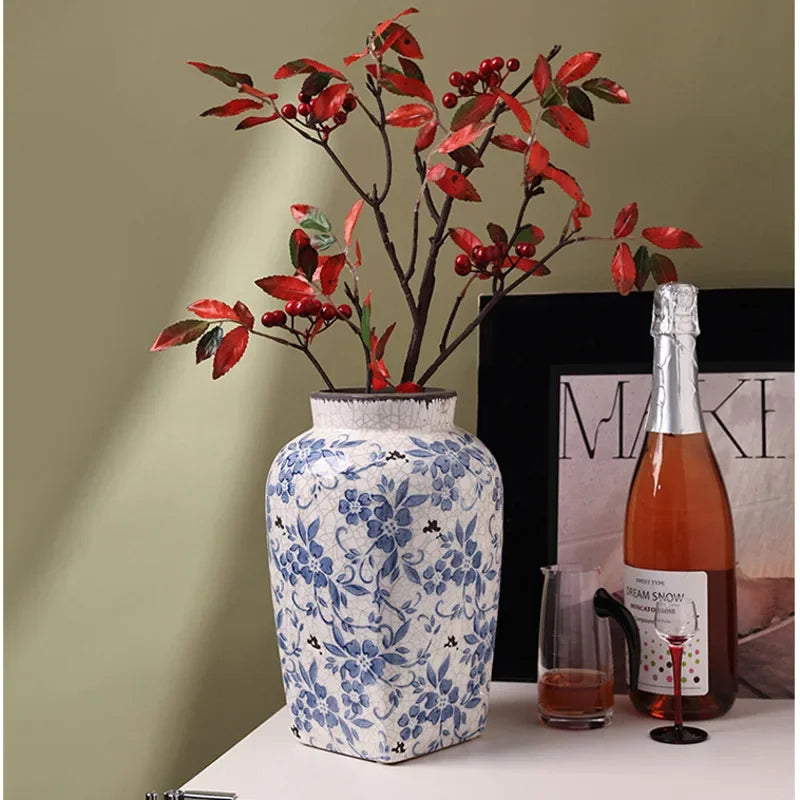 Light Luxury High-end Flower Vase Blue White Ceramic Home Decor Do Old Plant Vase Living Room Senior Sense Hydroponics Vase