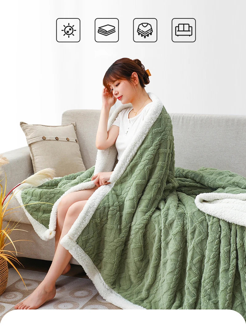 Winter Blanket Lamb Wool weighted Super Soft Double Side Microfiber Flannel Throw Blanket for Bed Comfortable Warm Comforter