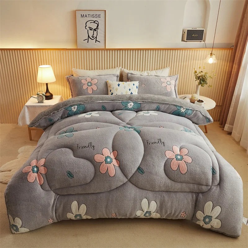 Thickened Winter Blanket Quilt Lamb Wool Double Layer Thick Warm Blanket 150/180/200 Comforter Throw Blankets for Beds