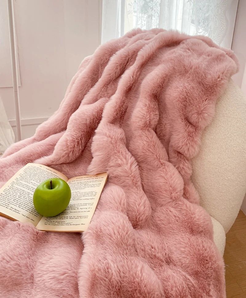 Faux Fur soft Throw Blanket warm winter Plush Bedspread on the bed plaid sofa cover Gradient blankets for living room bedroom