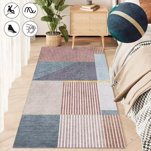 Nordic Geometric Bedside Rugs Light Luxury Striped Bedroom Decorative Floor Mat Modern Cloakroom Rug Rectangular Lounge Carpet