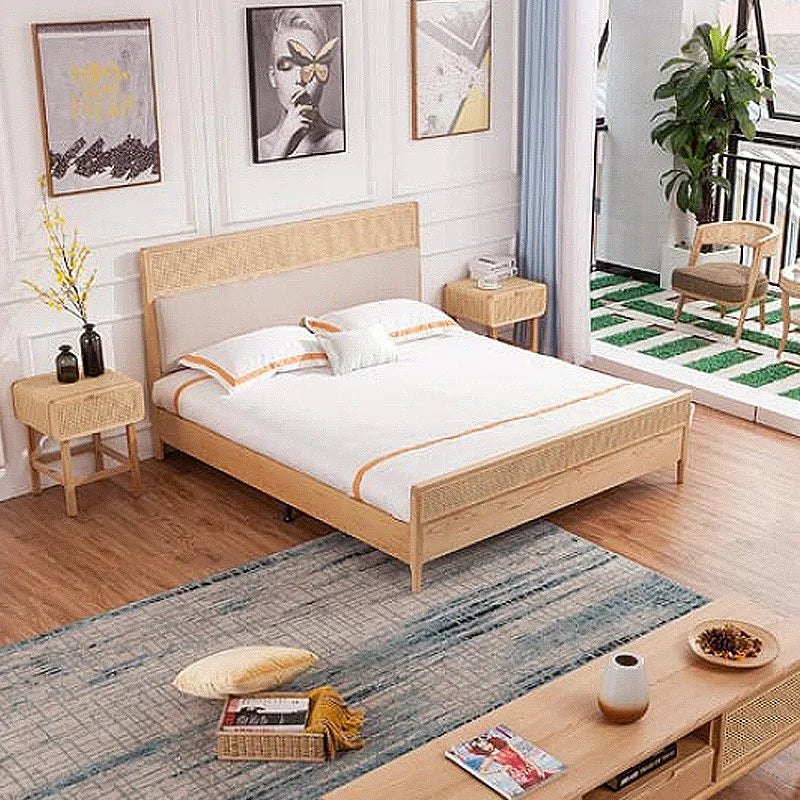 Hotel bedroom comfortable natural wicker rattan bed