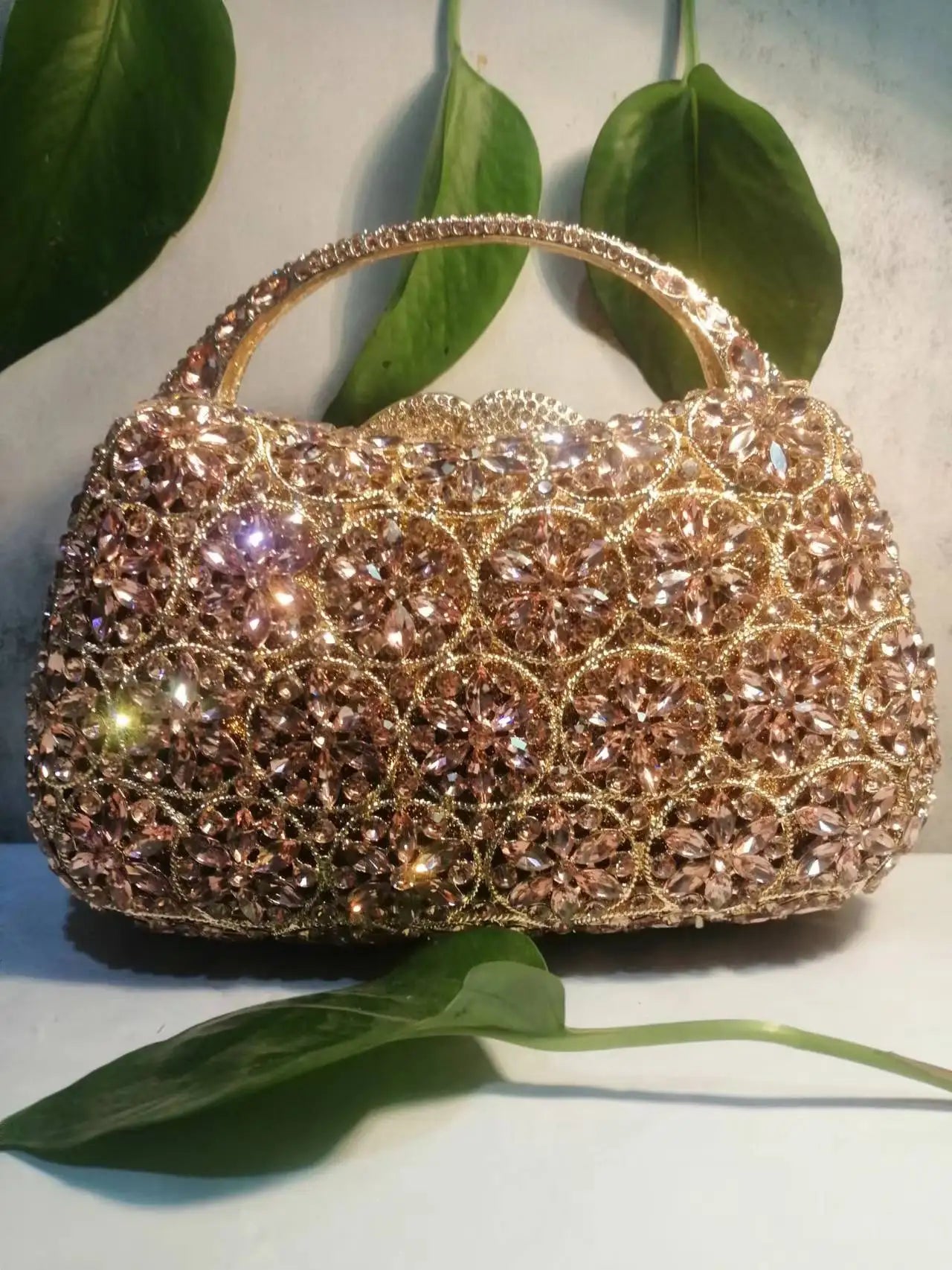 XIYUAN Women Rhinestones Top Handle Handbags Stones Evening bag Minaudiere Wedding Clutch Bridal Tote Ladies Metal Chain Handbag