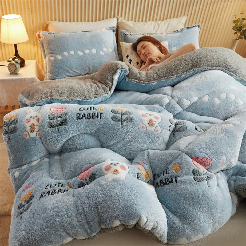 Thickened Winter Blanket Quilt Lamb Wool Double Layer Thick Warm Blanket 150/180/200 Comforter Throw Blankets for Beds