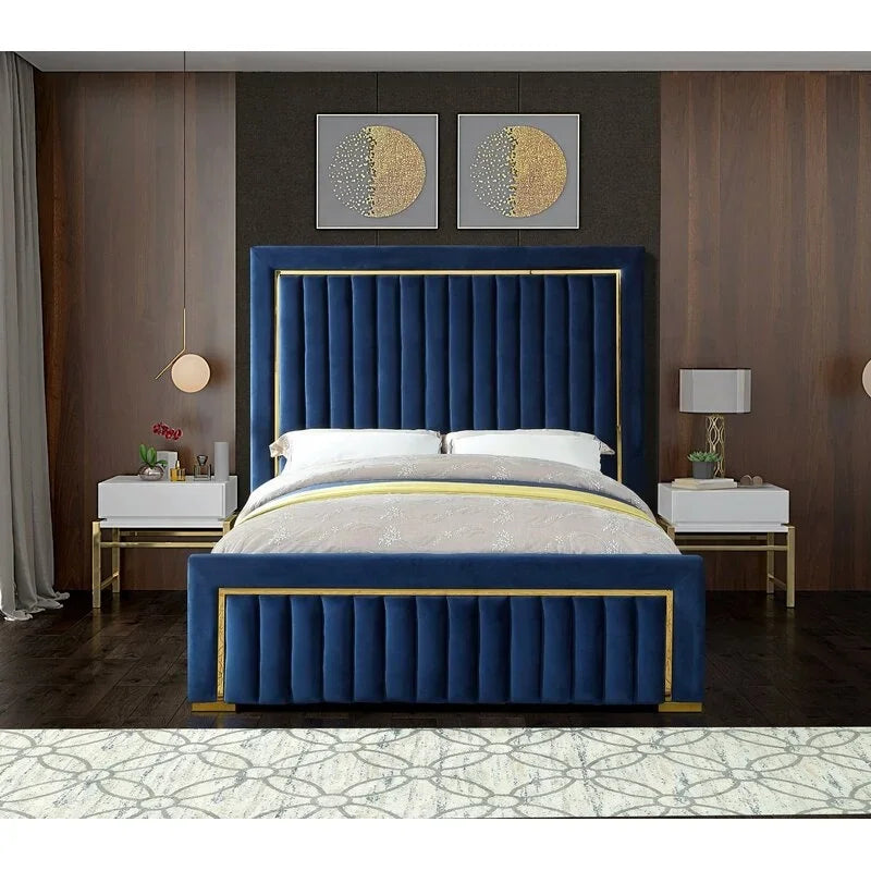 Customized high quality king double size upholstered bed designs for home