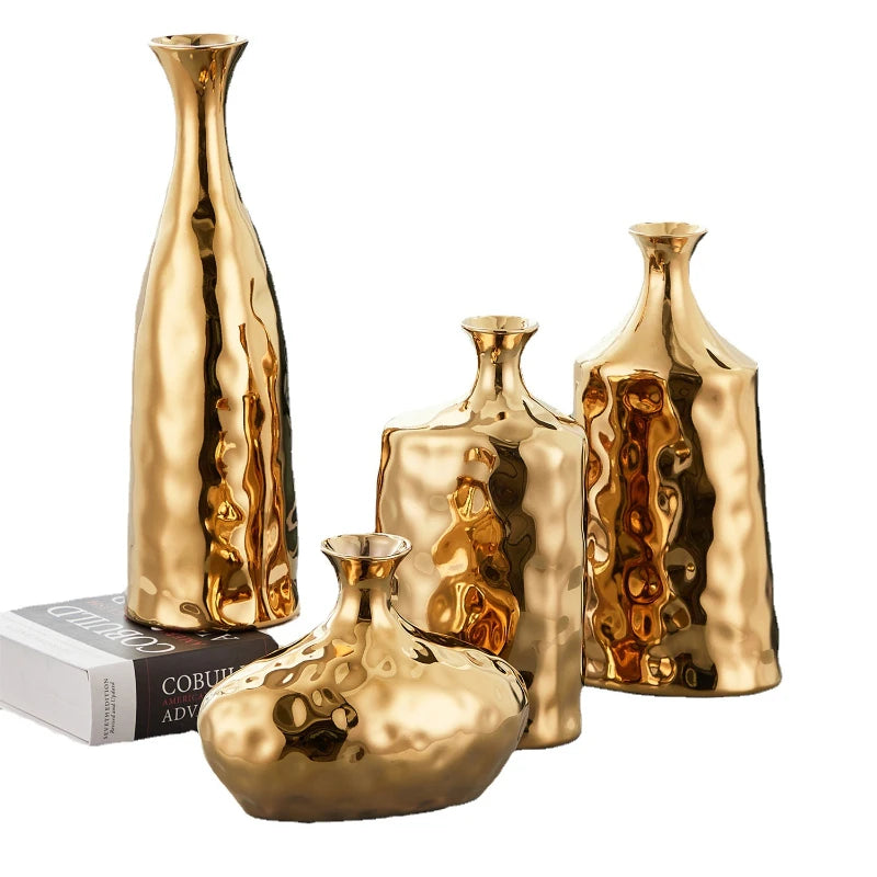 Electroplated Gold Ceramic Vases light luxury Home decoration ins Modern Decoration Vase room decor simple Nordic vases