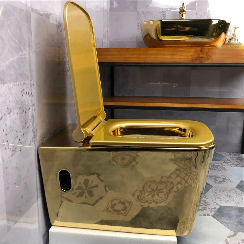 bathroom golden color square wall hung wc toilet gold color wall hung toilet bowl