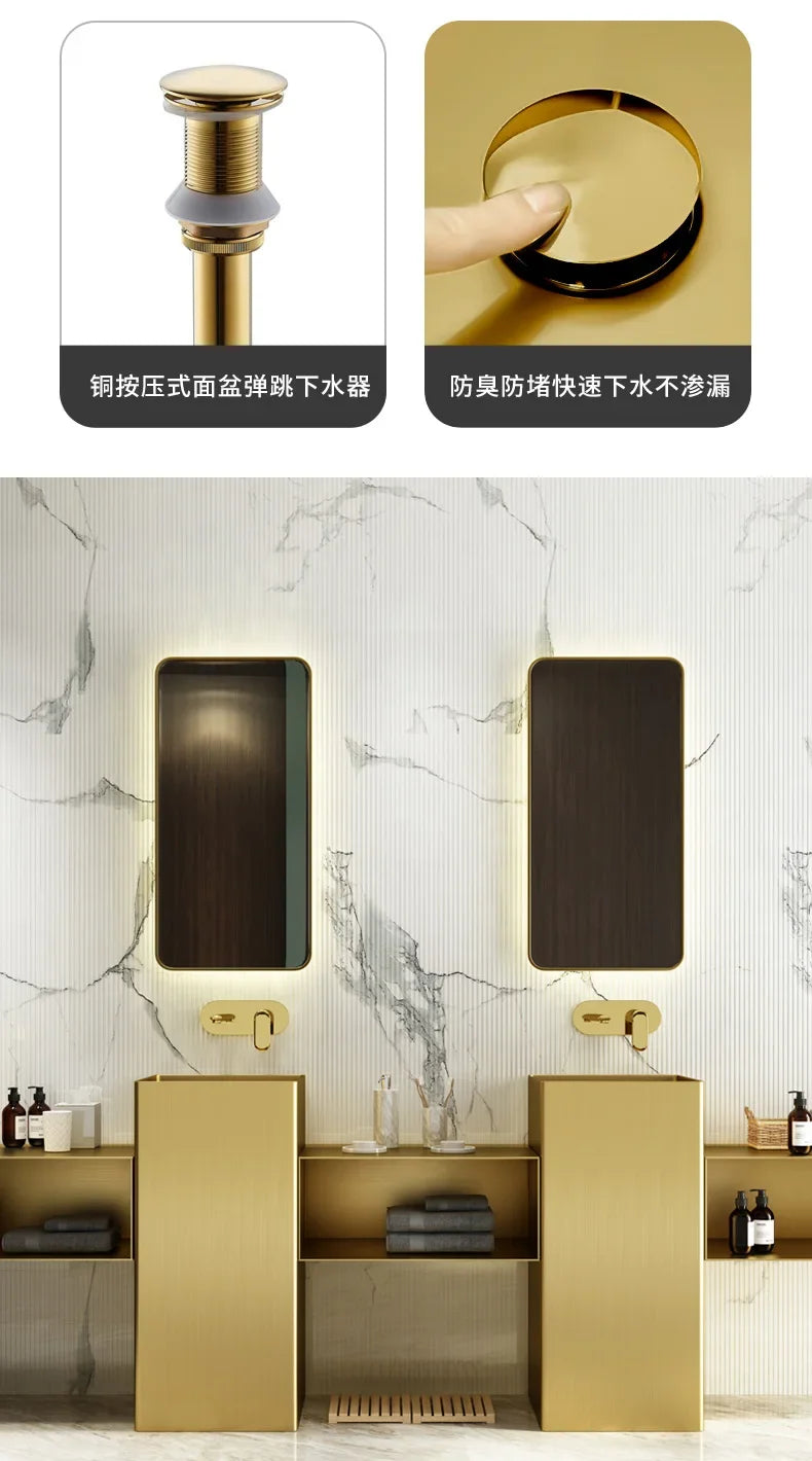 CX102AE Luxury Golden Bar Wash Basin Hotel Integrated Floor-Standing Pedestal Basin Face Washing Inter-Platform Basin