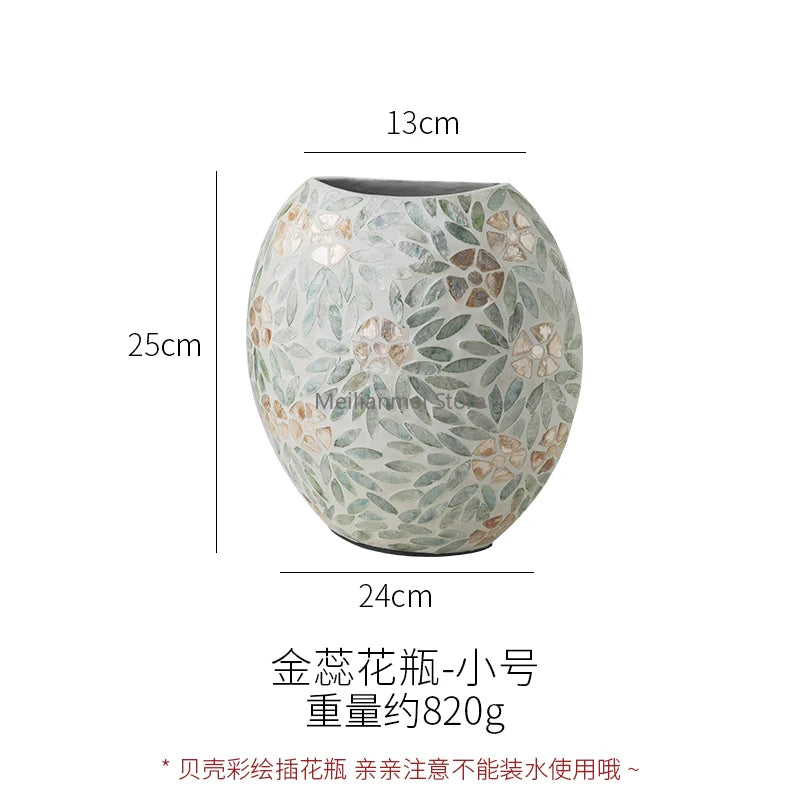 French Light Luxury Style Handmade Shell Decorative Vase countertop Flower Arranger Household Living Room Desktop Decoration