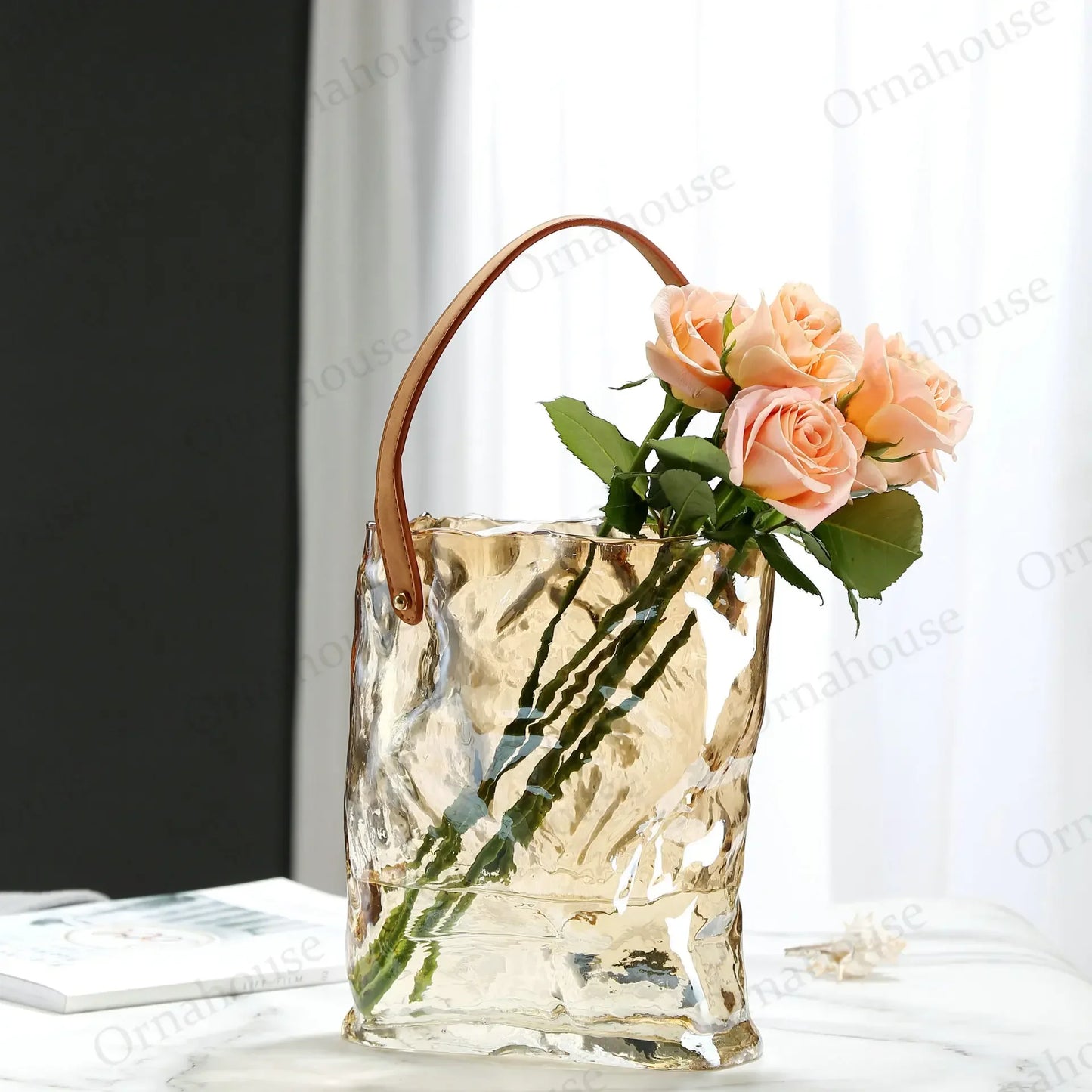 Creative Light Luxury Transparent Glass Vase Handheld Basket Bag Decoration Living Room Aquaculture Vases Garten Zubehör