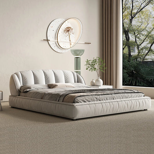 Minimalist leather bed,  modern master bedroom double  1.8-meter light luxury high-end design,