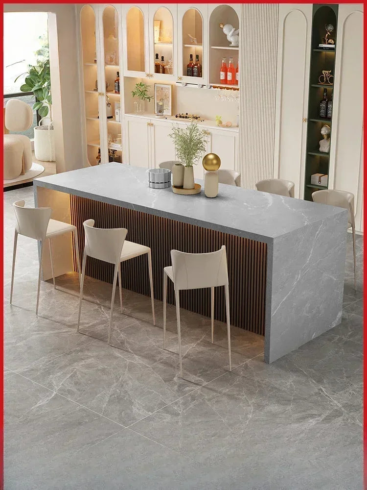 Customized light luxury open kitchen slate island dining table