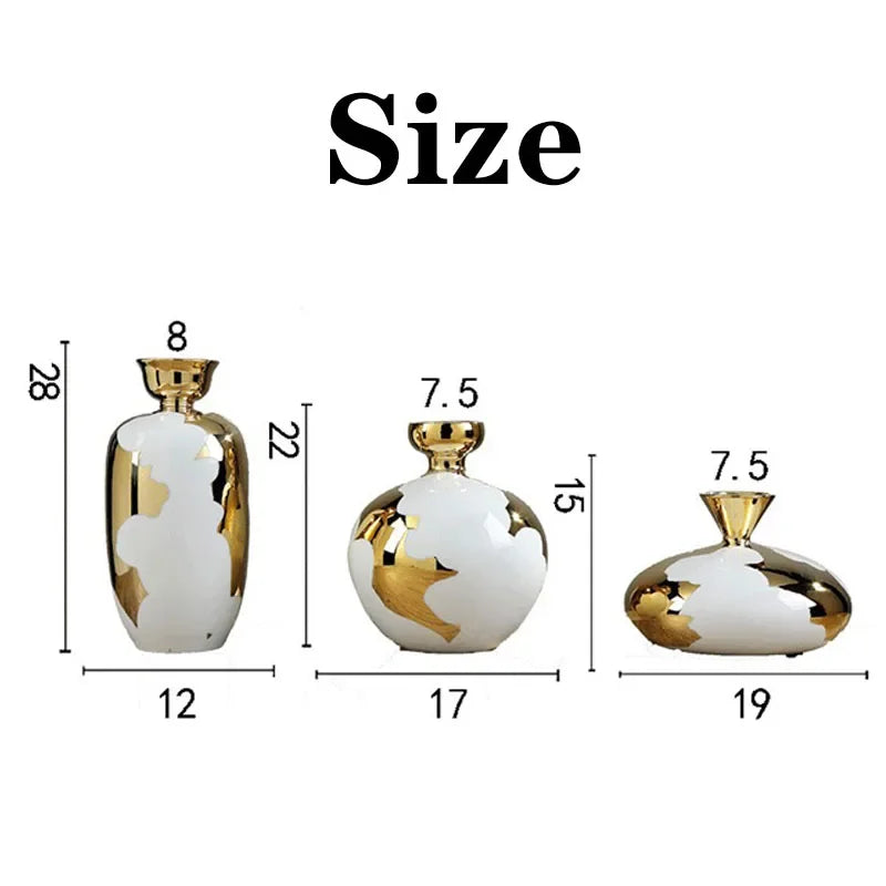 Nordic Flowing Gold Ceramic Vase Light Luxury Modern Living Room Desktop Ikebana Flower Arrangement Vases Set Home Decoration