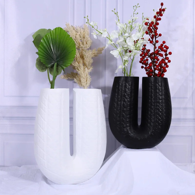 U-shaped Vase Dried Flower Flower Arrangement Accessories Nordic Light Luxury Resin Crafts Decoration Living Room Decoration