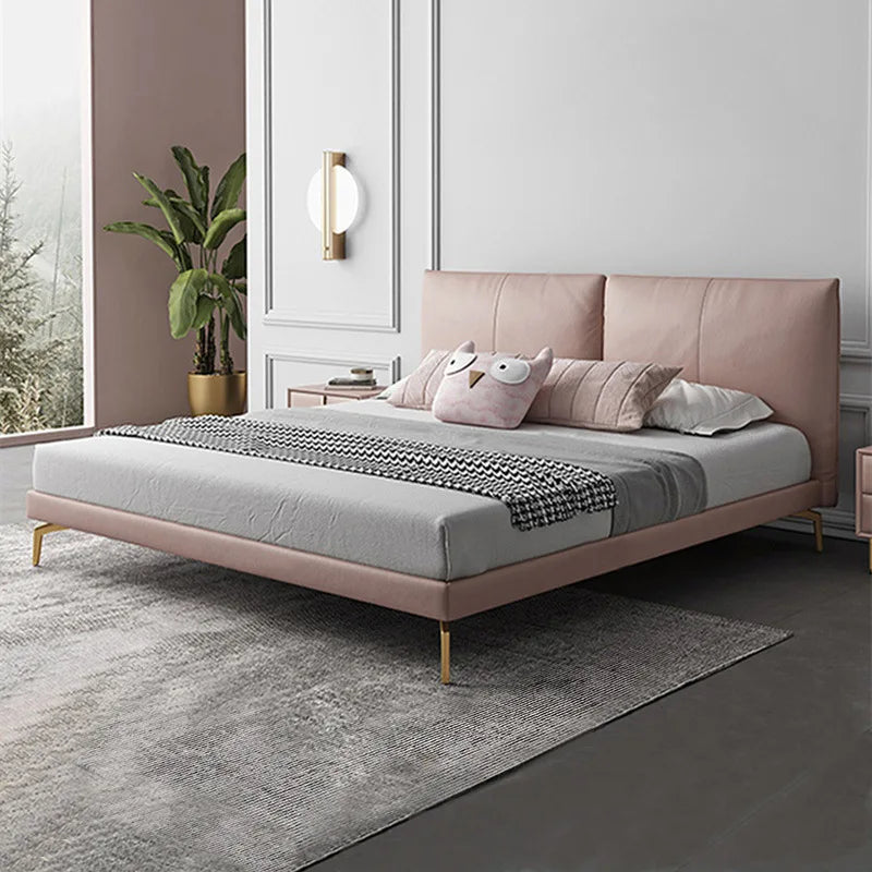 TuyaEuropean Style Light Luxury Leather Bed High Quality Children's Bed Pink Girl Bedroom Princess Bed Simple Double Bed