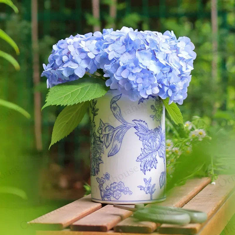 Nordic Retro Blue and White Porcelain Vase New Chinese Style Home Decoration Flower Arrangement Container Living Room Decoration