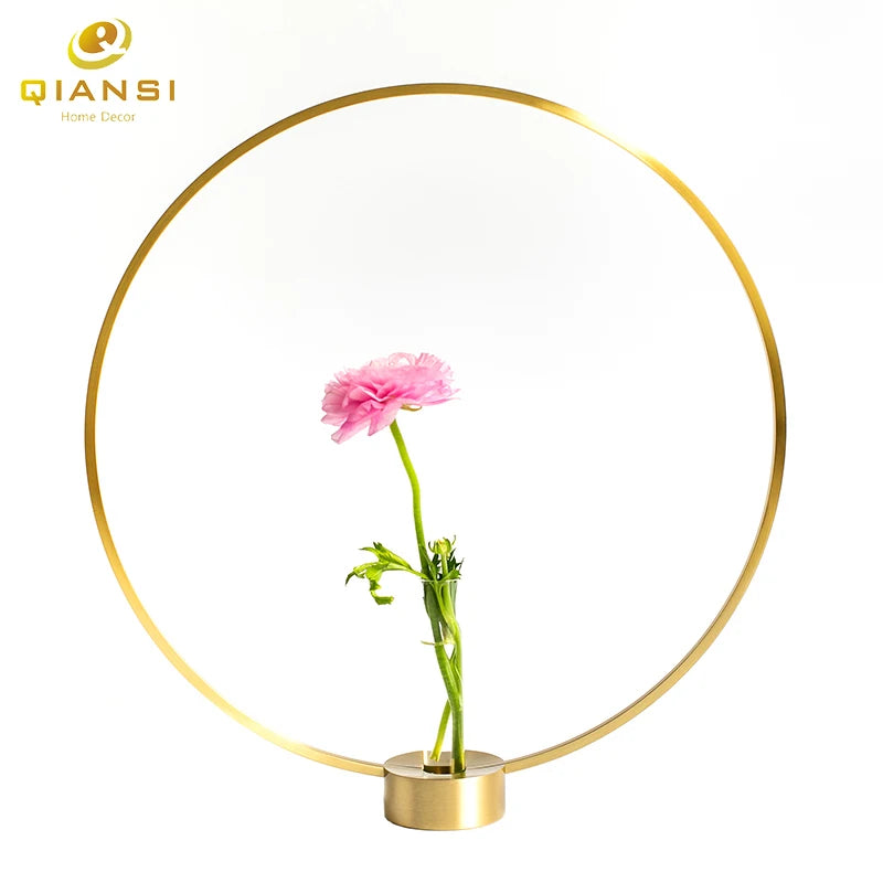 Luxury Round Metal Brass flower vases glass vases tall for home decor