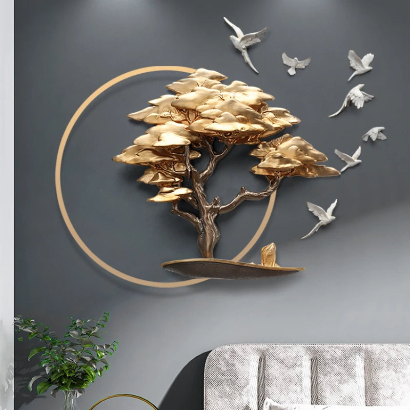 Fortune tree porch wall decoration 3D three-dimensional living room porch wall decoration pendant light luxury wall decoration