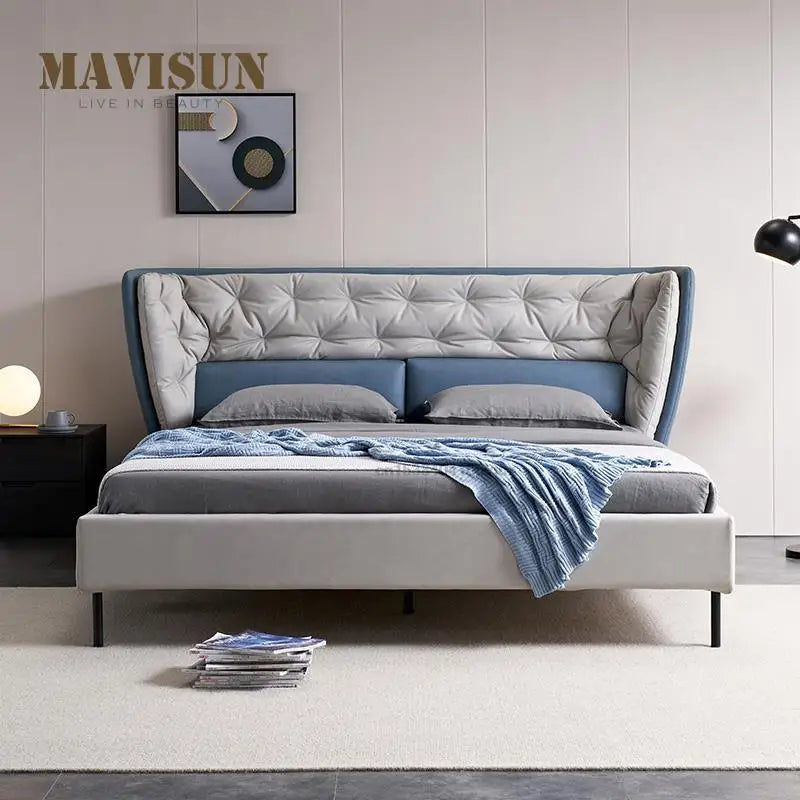 Post-Modern Italian Design Double Bed Technology Fabric Simple And Modern 1.8m Wedding Bed Bedroom Set Furniture Light Luxury