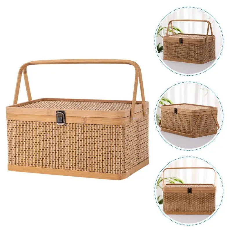 Woodchip Picnic Basket Woven Storage Basket Empty Wicker Basket Rattan Egg Container Organizer Bins Moon Cake Box 2