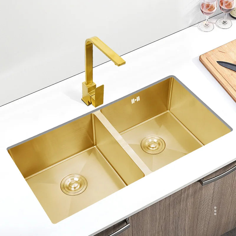 Modern Luxury Golden 850*450*210mm Kitchen sink Double sink High Quality SUS304 Stainless steel Kitchen sink Brushed Gold