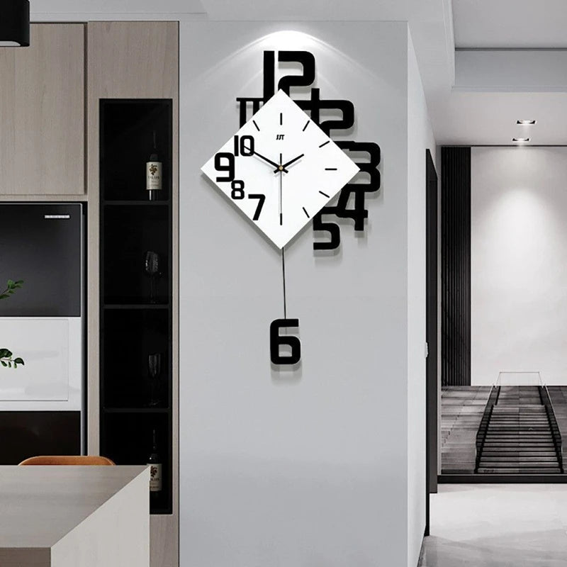 Nordic Living Room Wall Clock Swinging Wood Home Watch Personality Creative Clock Simple Modern Watch Art Quartz Clocks