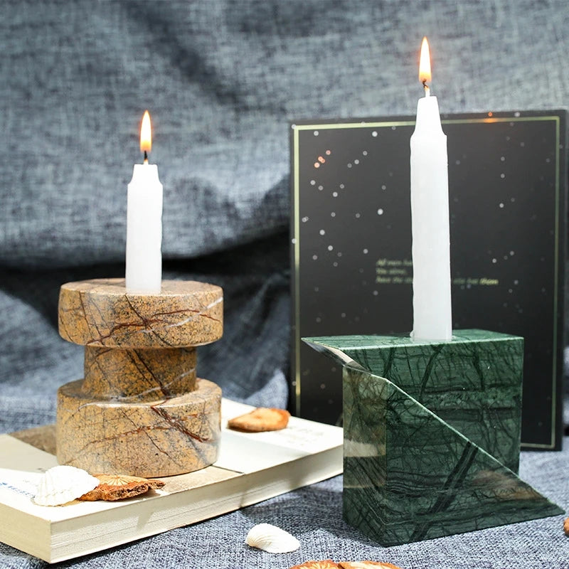 Customized Wholesale Brown Stone Cylindrical Natural Marble Candlestick for Home Restaurant Table Decoration Candle Holder