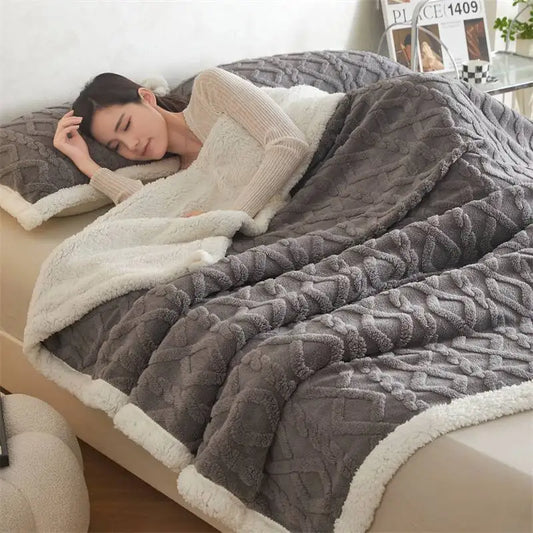 Winter Blanket Lamb Wool weighted Super Soft Double Side Microfiber Flannel Throw Blanket for Bed Comfortable Warm Comforter