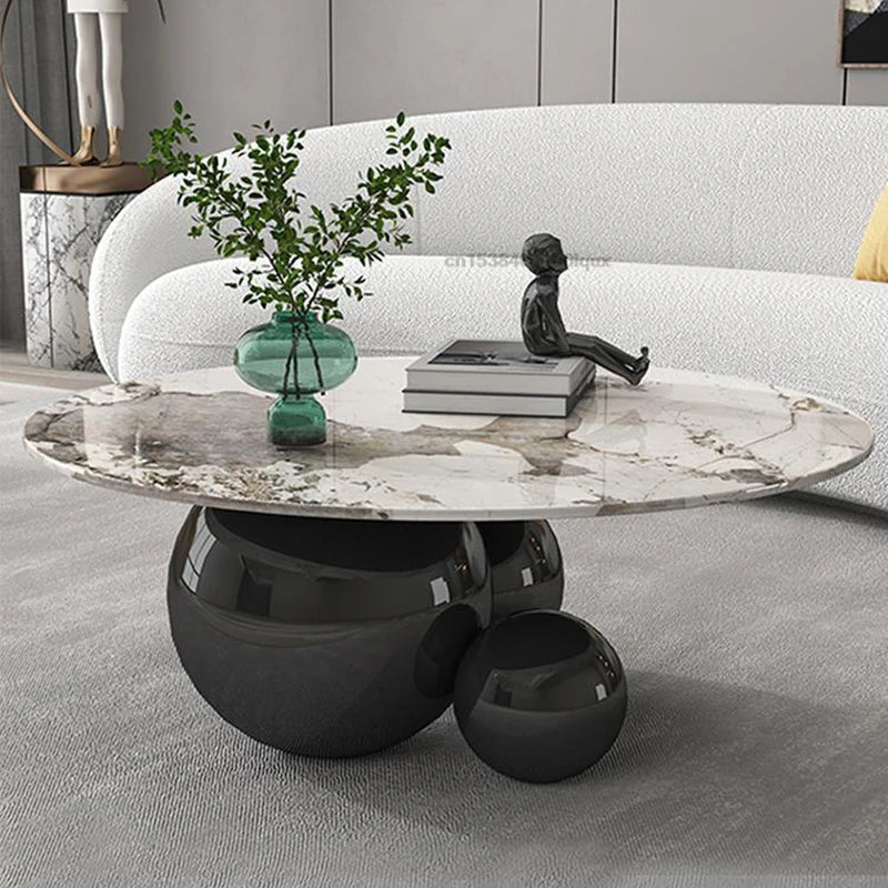 Designer Gold Black Center Base Table Living Room Furniture Stainless Steel Home Impact Space Marble Modern Coffee Table Round