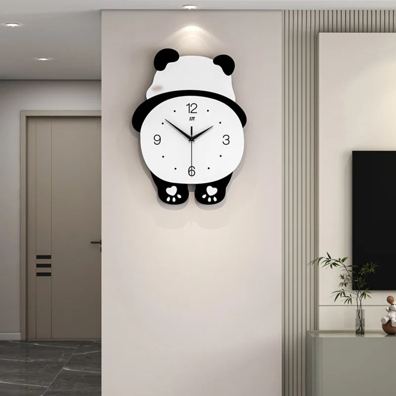 Cartoon Panda Wall Clock Home Living Room Decoration Swing Clocks Brief Modern Minimalist Wood Clock for Wall Decor