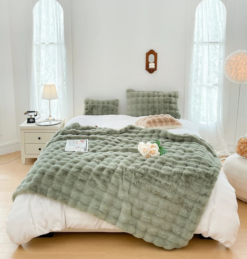 Faux Fur soft Throw Blanket warm winter Plush Bedspread on the bed plaid sofa cover Gradient blankets for living room bedroom