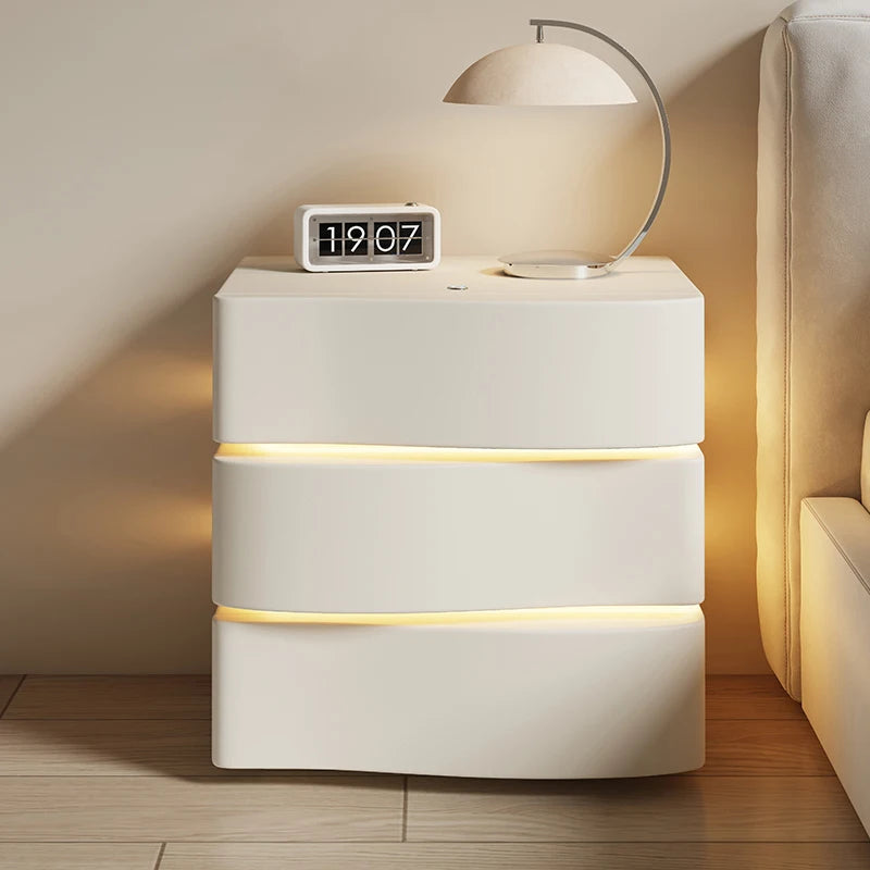 White Drawers Nightstands Lamp Low Luxury Minimalist Aesthetic Bedside Table Nordic Modern Table De Chevet Library Furniture