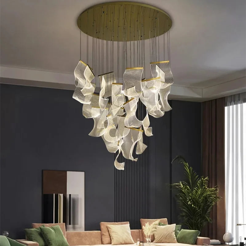 Postmodern Creative Chandelier LED Adjustable Hanging Lamp For Dining Living Room Duplex Rotating Staircase Guide Lighting