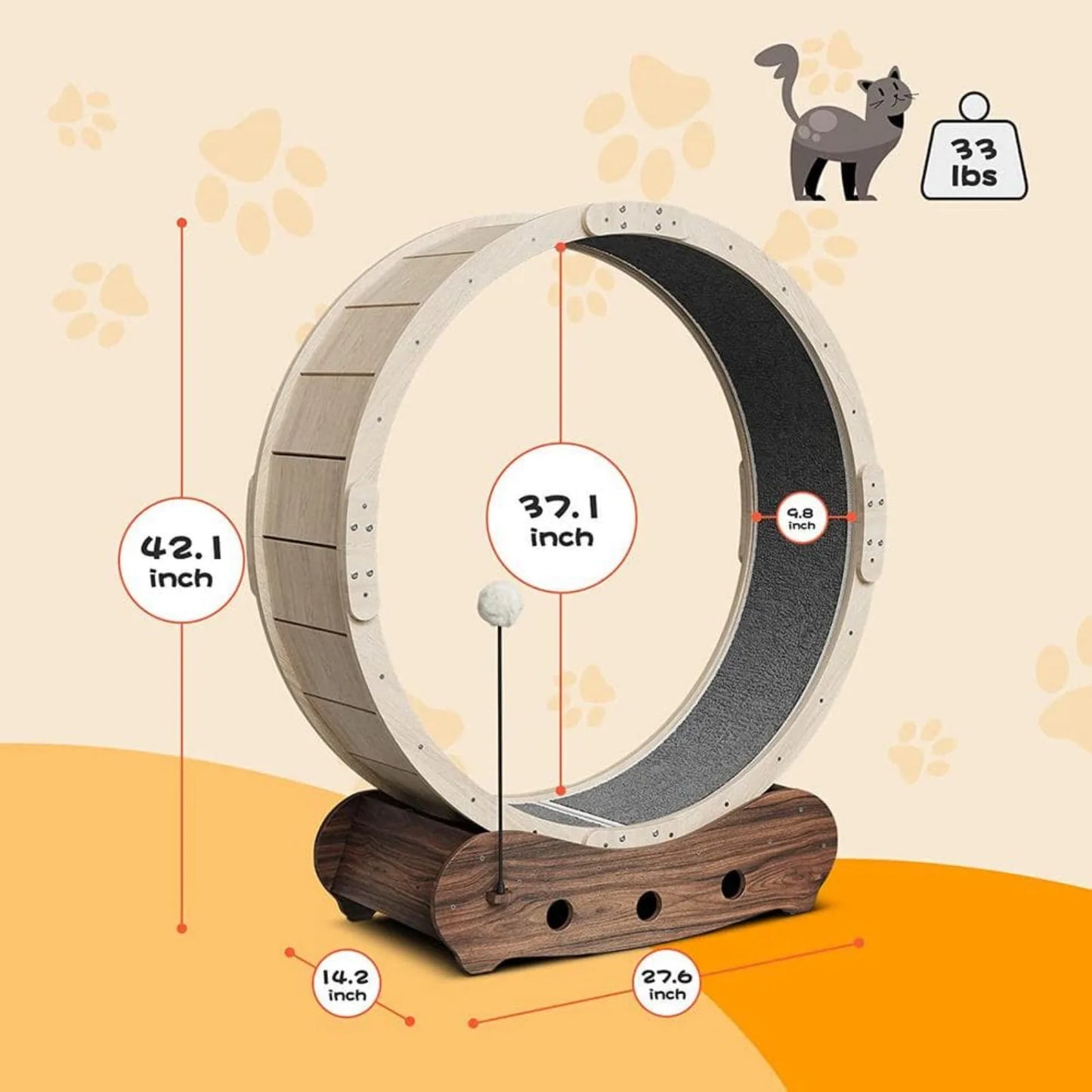 37.4 in. Dia Cat Exercise Wheel Treadmill Indoor, Cat Running Wheel, One Fast Cat Wheel Exerciser, Pet Walker Toys