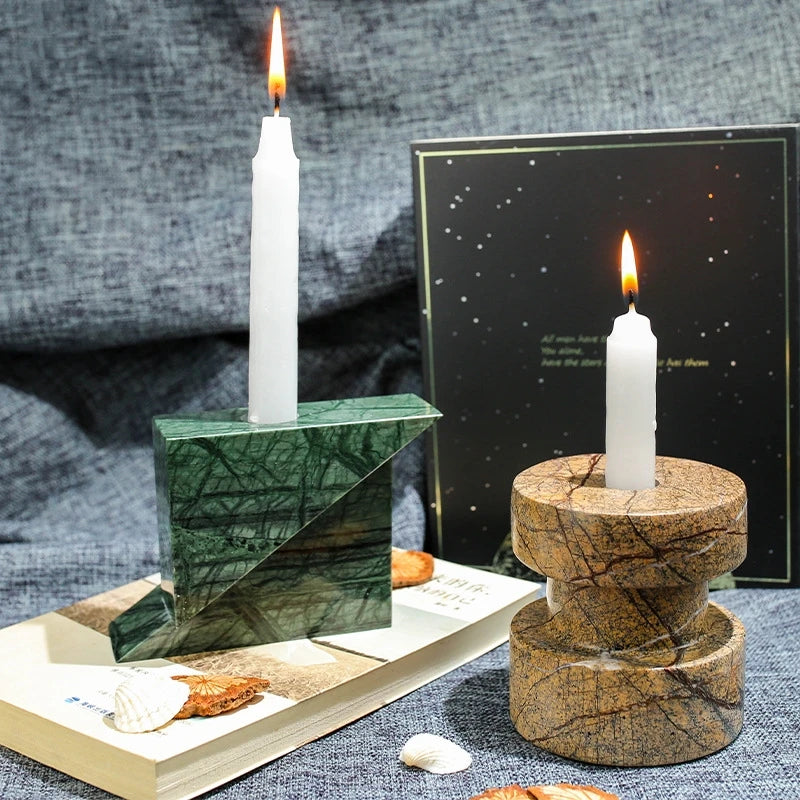 Customized Wholesale Brown Stone Cylindrical Natural Marble Candlestick for Home Restaurant Table Decoration Candle Holder