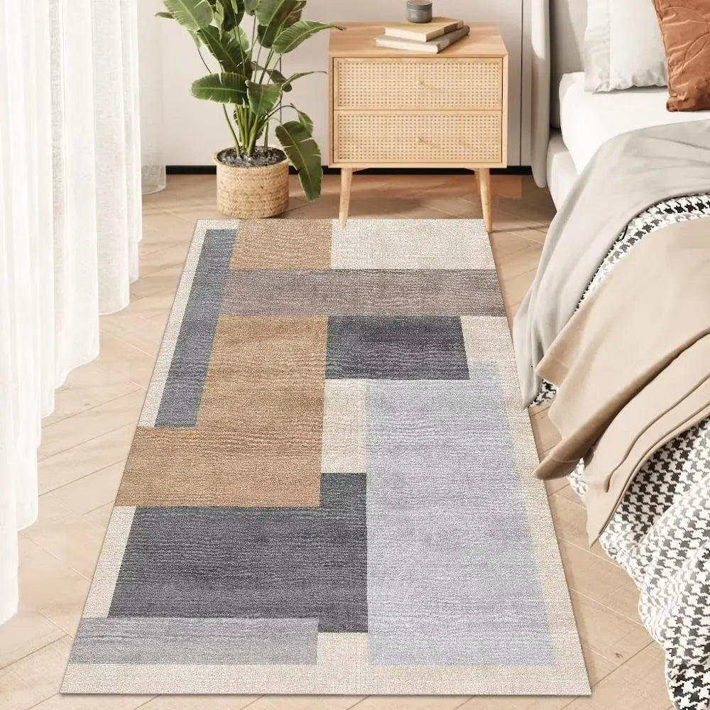 Nordic Geometric Bedside Rugs Light Luxury Striped Bedroom Decorative Floor Mat Modern Cloakroom Rug Rectangular Lounge Carpet